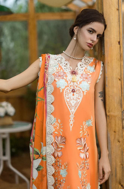 Mushq - 3PC Lawn Embroidered Shirt with Printed Silk Dupatta (Unstitched) - ES-1414