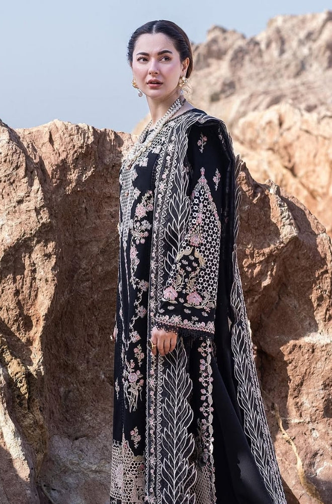 Qalamkaar - 3PC Unstitched Lawn Heavy Embroidered Shirt with Print Embroidered Slub Net Dupatta - ES1089