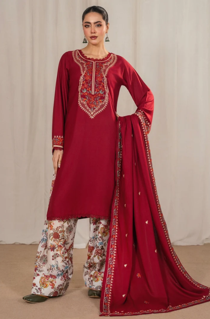 IZNIK - 3PC Unstitched Dhanak Embroidered Shirt with Dhanak Embroidered Dupatta and Printed Trouser-8006
