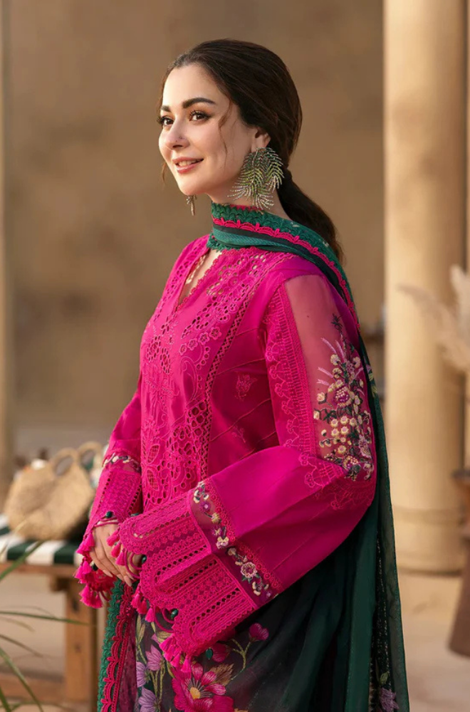 Saira Rizwan - 3PC Unstitched Lawn Embroidered Shirt with Embroidered Khadi Net Dupatta - ES 2161