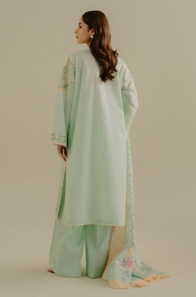 COCO-3PC Unstitched Lawn Embroidered Shirt with Printed Dupatta and trousers- ES 503