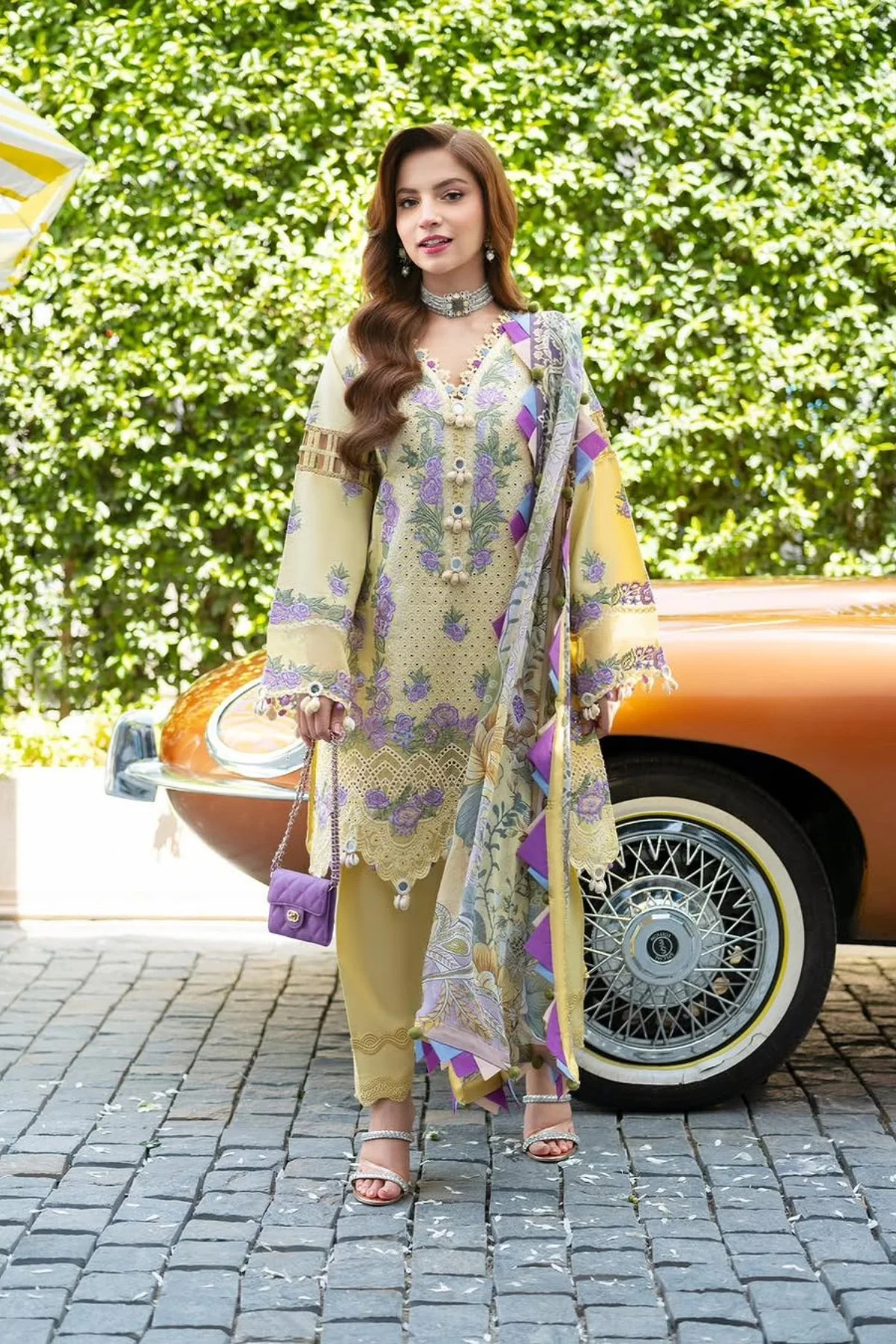 Jade - 3PC Unstitched Lawn Embroidered Shirt with Slub Munar Digital Printed Dupatta and Trouser - ES 2235