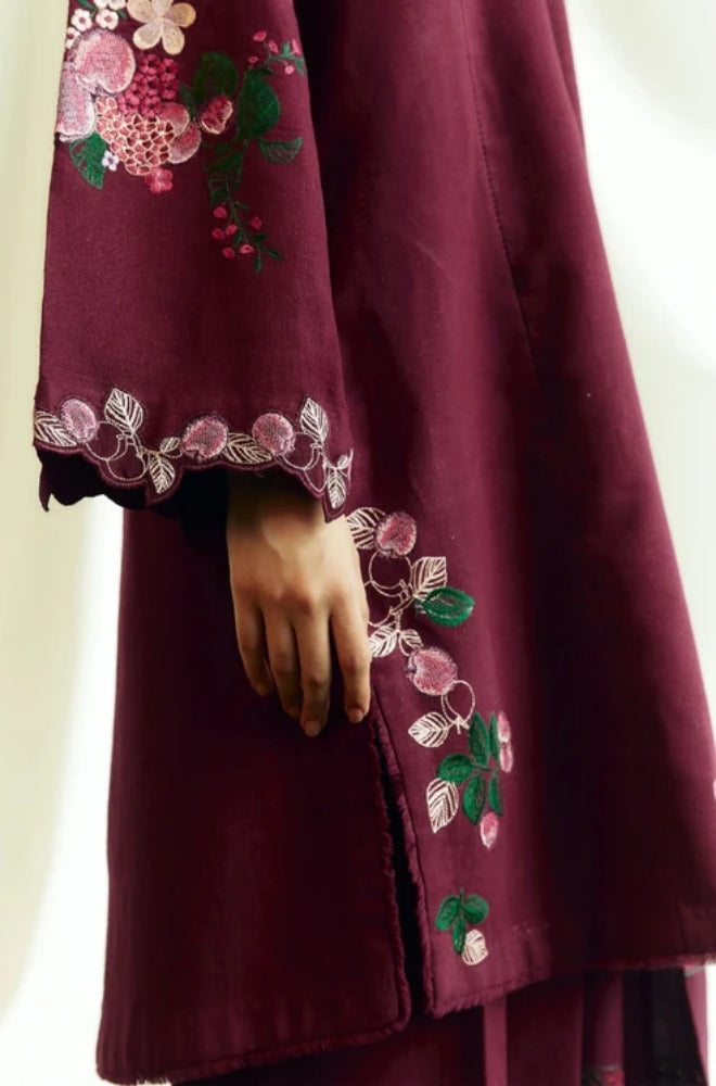 Zara Shah Jahan - 3PC Unstitched Dhanak Embroidered Shirt with Printed  Shawl and Trouser- ES1025