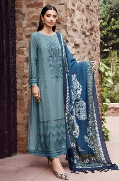 Maria B - 3PC Unstitched Dhanak Embroidered Shirt with Digital Printed Dupatta and Trouser - ES 2113