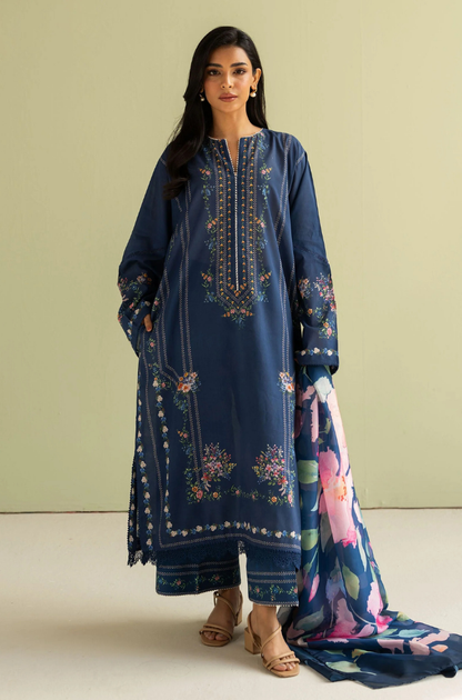 Zara Shah Jahan - 3PC Unstitched Lawn Embroidered Shirt with Printed Silk Dupatta - ES 2209