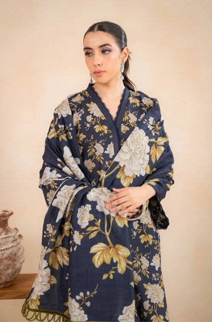 Baroque - 3PC Unstitched Printed Khaddar Shirt with Printed Khaddar Dupatta and Same Printed Trouser - ES1168