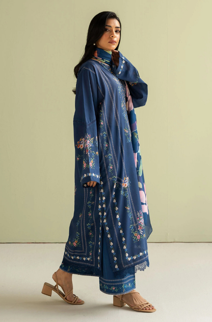 Zara Shah Jahan - 3PC Unstitched Lawn Embroidered Shirt with Printed Silk Dupatta - ES 2209