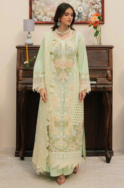 MAHNUR - 3PC Unstitch Lawn Embroidered Shirt with Embroidered Khadi Net Dupatta - ES 2157