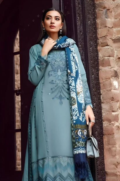 Maria B - 3PC Unstitched Dhanak Embroidered Shirt with Digital Printed Dupatta and Trouser - ES 2113