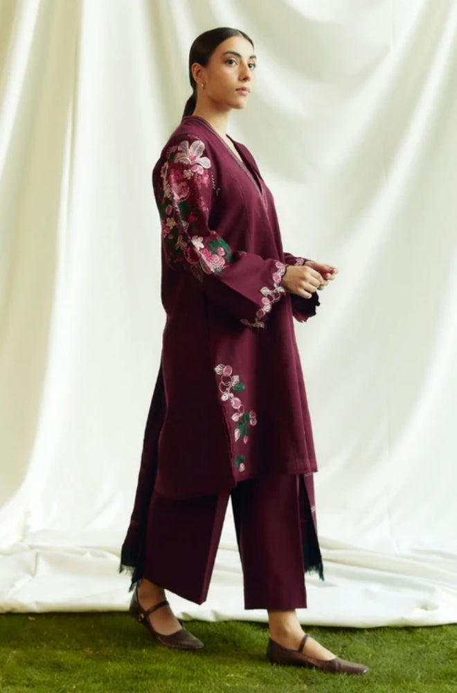 Zara Shah Jahan - 3PC Unstitched Dhanak Embroidered Shirt with Printed  Shawl and Trouser- ES1025