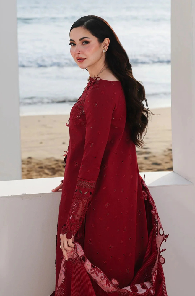 Qalamkar - 3PC Unstitched Lawn Embroidered Shirt with Embroidered Chiffon Dupatta and Trouser - ES 2218