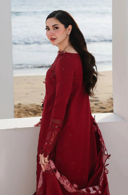 Qalamkar - 3PC Unstitched Lawn Embroidered Shirt with Embroidered Chiffon Dupatta and Trouser - ES 2218