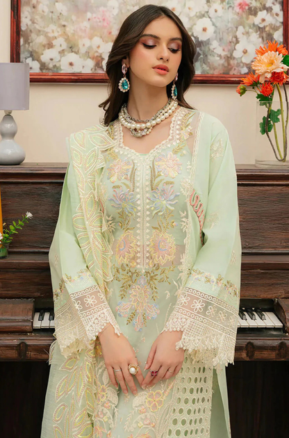 MAHNUR - 3PC Unstitch Lawn Embroidered Shirt with Embroidered Khadi Net Dupatta - ES 2157