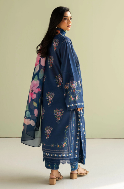 Zara Shah Jahan - 3PC Unstitched Lawn Embroidered Shirt with Printed Silk Dupatta - ES 2209