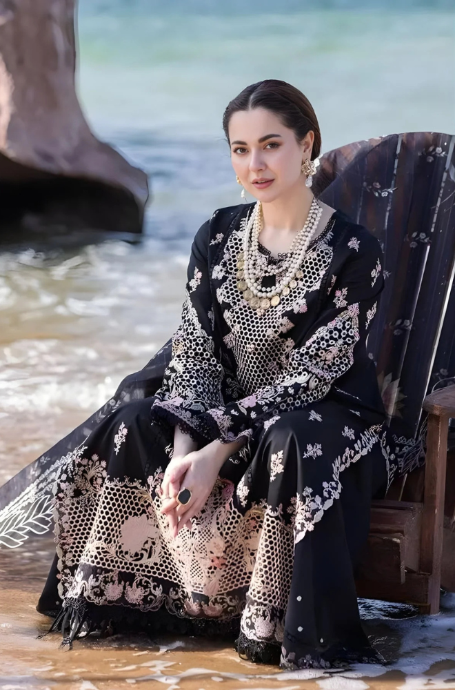 Qalamkar - 3PC Unstitched Lawn Heavy Embroidered Shirt with Printed Embroidered Slub Net Dupatta - ES 1089