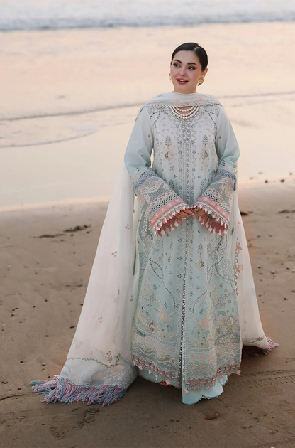 Qalamkar - 3PC Unstitched Lawn Embroidered Shirt with Embroidered Chiffon Dupatta and Trouser - ES 2215