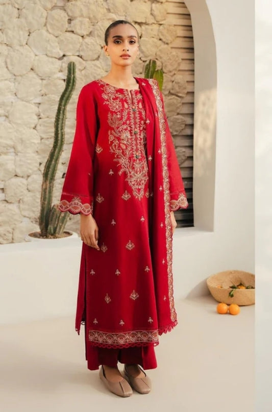 Beechtree - 3PC Unstitched Dhanak Embroidered Shirt with Dhanak Embroidered Dupatta and Trouser - ES1151
