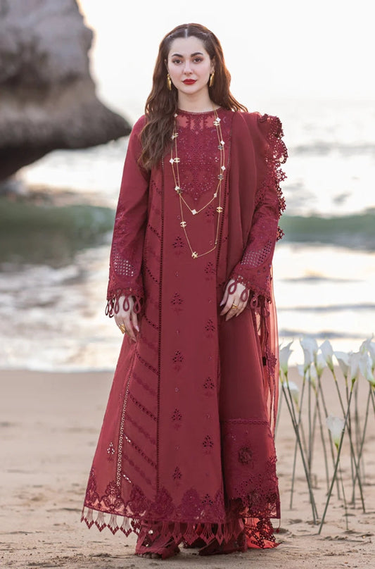 Qalamkaar - 3PC Unstitched Lawn Embroidered Chicken Kari Shirt with Embroidered Organza Dupatta  - ES1086