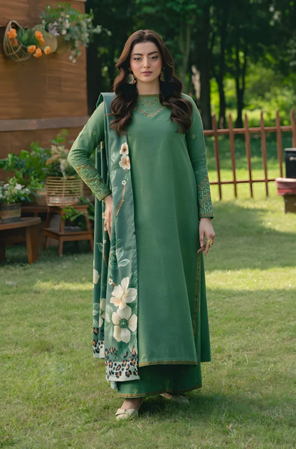 Maryam N Marya - 3PC Khaddar Embroidered Shirt with Digital Printed Dupatta and Embroidered Trouser - ES 2119