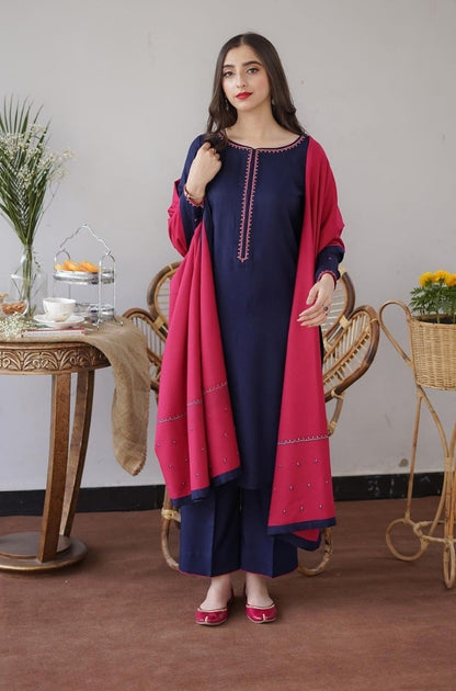 Aisling - 3PC Unstitched Dhanak Embroidered Shirt with Patti Work Dupatta and Trouser - ES1190