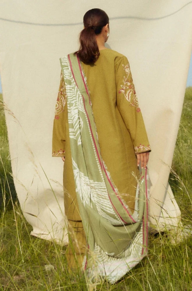 Zara Shah Jahan - 3PC Unstitched Dhanak Embroidered Shirt with Printed Shawl and Trouser - ES1035
