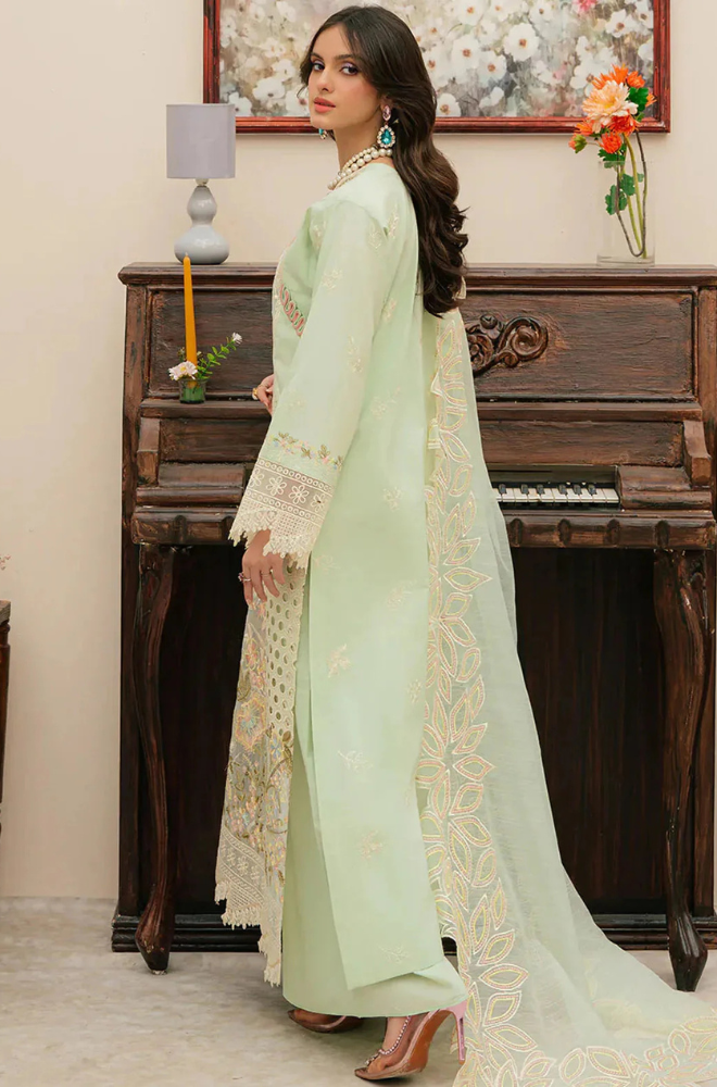 MAHNUR - 3PC Unstitch Lawn Embroidered Shirt with Embroidered Khadi Net Dupatta - ES 2157