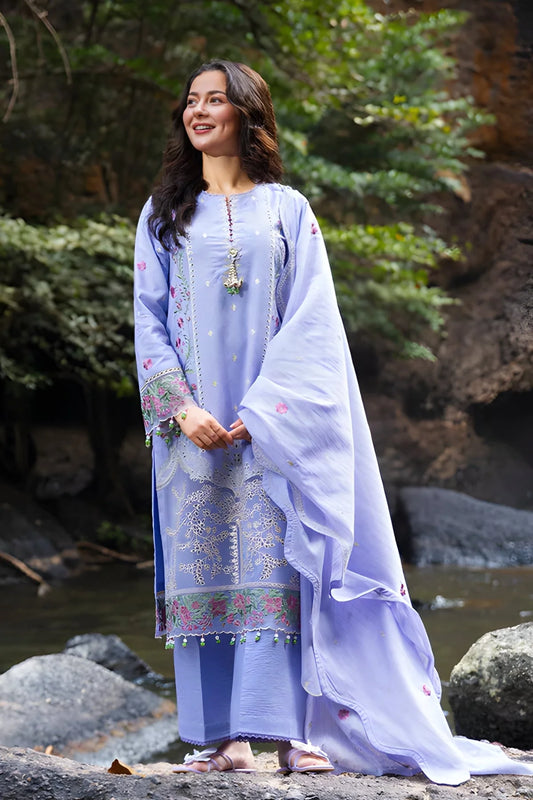 Al Karam - 3PC Unstitched Lawn Embroidered Shirt with Digital Printed Monar Dupatta and Trouser -ES 2407