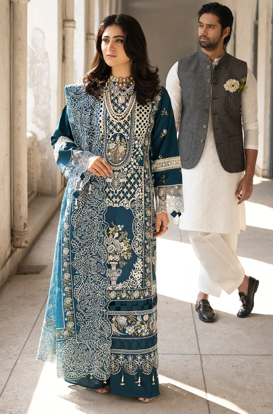 MAHNUR - 3PC Unstitched Lawn Embroidered Shirt with Embroidered Cotton Net Dupatta - ES 2169
