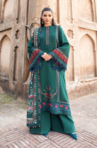 Maria.B - 3PC Unstitched Dhanak Embroidered Shirt With Digital Printed Shawl With 4 Sided Embroidered Lace - ES 1815