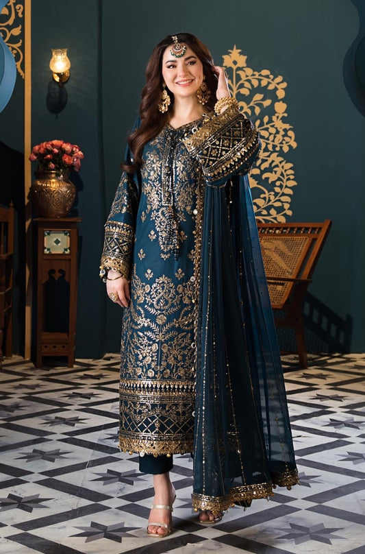 ASIM JOFA - Front Heavy Embroidery With Zari & Sequence Along With Daman & Chaki Patti With Chiffon Embroidery Dupatta - ES 2017