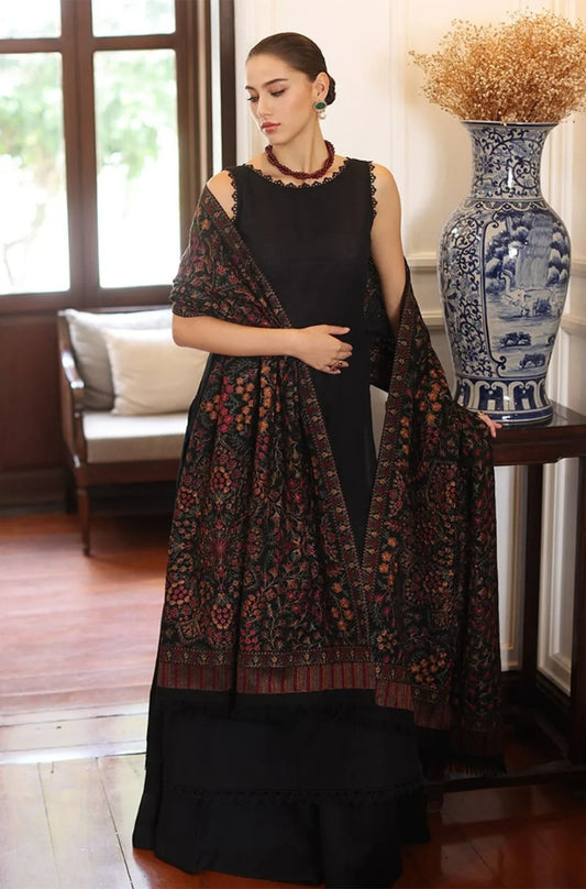 Beechtree - 3PC Unstitched Dhanak Embroidered Shirt with Dhanak Heavy Embroidered Shawl - ES 1808