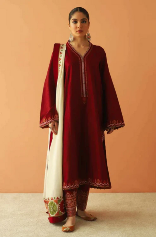 Embroidered Dhanak Unstitched 3PC Set - ES1752