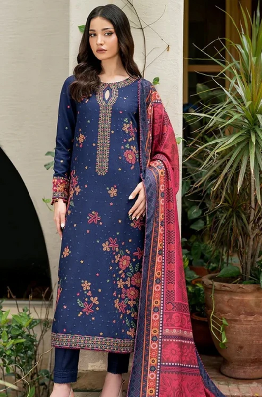 Embroidered Dhanak Unstitched 3PC Set - ES1753
