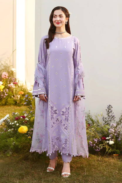 Allys - 3PC Unstitched Lawn Embroidered Shirt with Digital Printed Monark Dupatta and Trouser-ES 2404