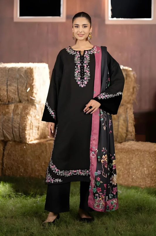 Maryam N Marya - 3PC Khaddar Embroidered Shirt with Digital Printed Dupatta and Trouser - ES 2101