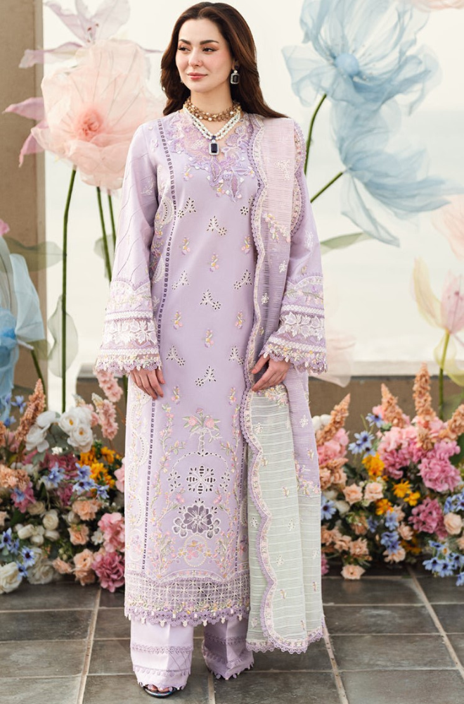 Qalamkar - 3PC Unstitch Lawn Embroidered Shirt with Embroidered & Printed Net Dupatta - ES 2152