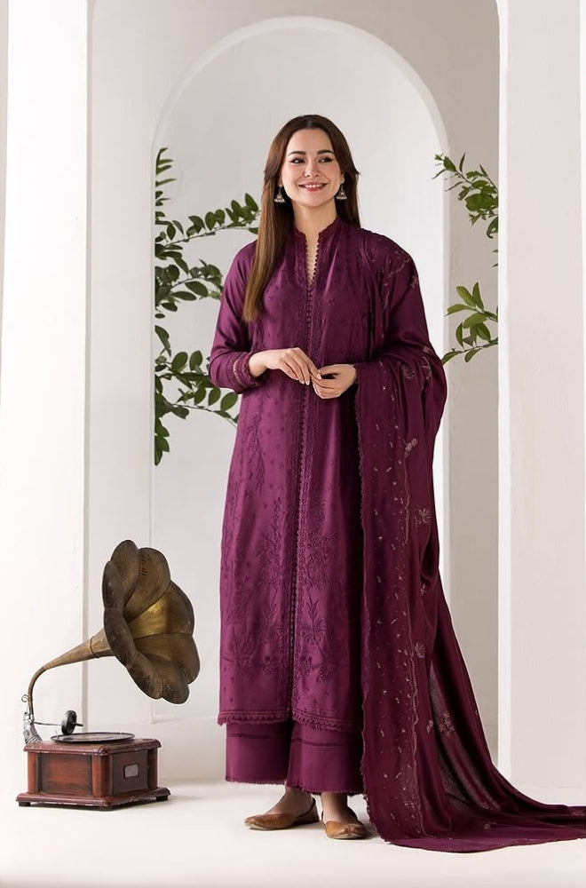 Sobia Nazir - 3PC Unstitched Dhanak Embroidered Shirt with Embroidered Dhanak Shawl - ES1229
