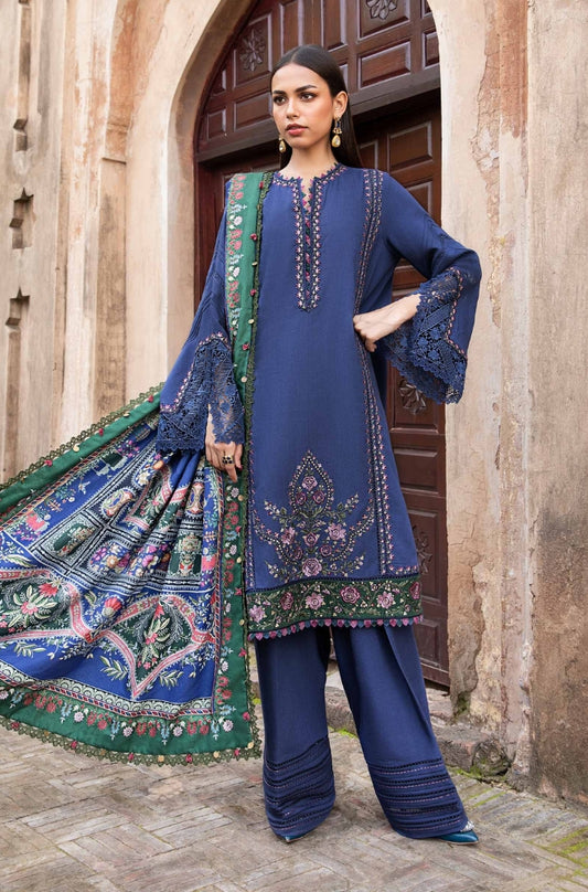 Maria.B - 3PC Unstitched Dhanak Embroidered Shirt With Dhanak Embroidered Shawl and Trouser - ES 1795