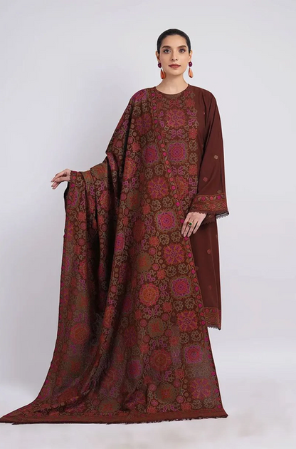 Bareeze - 3PC Unstitched Dhanak Embroidered Shirt With Dhanak Embroidered Shawl and Trouser - ES 1791