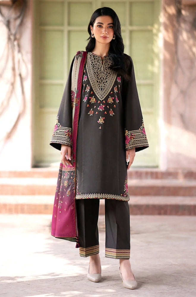 Jazmin - 3PC Unstitched Dhanak Embroidered Shirt with printed shawl and Embroidered trouser- ES1120