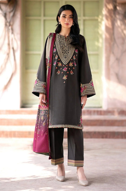 Jazmin - 3PC Unstitched Dhanak Embroidered Shirt with printed shawl and Embroidered trouser- ES1120