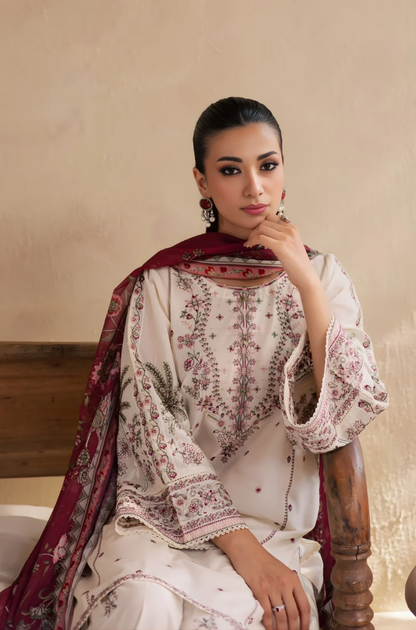 Batik - 3PC Unstitched Lawn Embroidered Shirt with Monark Digital Printed Dupatta and Embroidered Trouser -ES2001