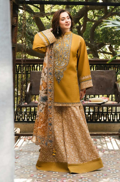Sapphire - 3PC Unstitched Dhanak Embroidered Shirt with Printed pashmina wool - ES 1819
