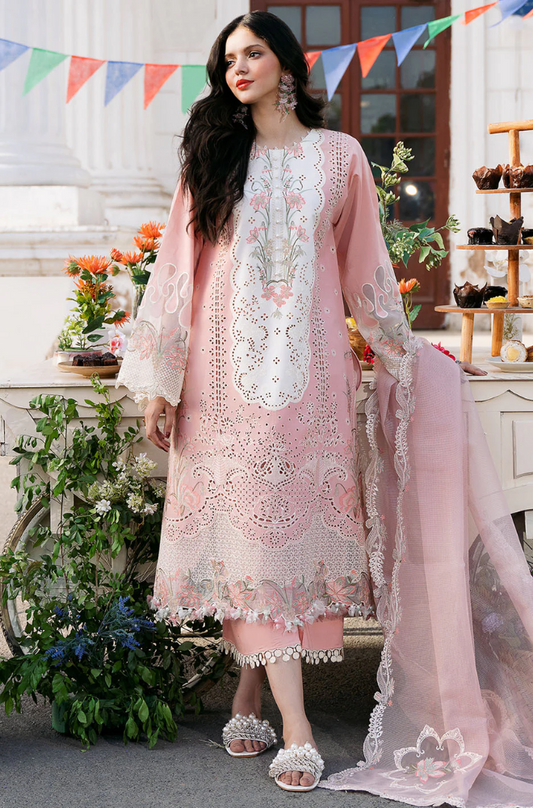 ELAF-3 piece embroided lawn shirt with ready to wear dubbatta and trousers-ES1501