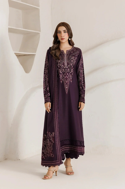 Daria - 3PC Unstitched Dhanak Embroidered Shirt with Dhanak Embroidered Dupatta and Trouser-8001