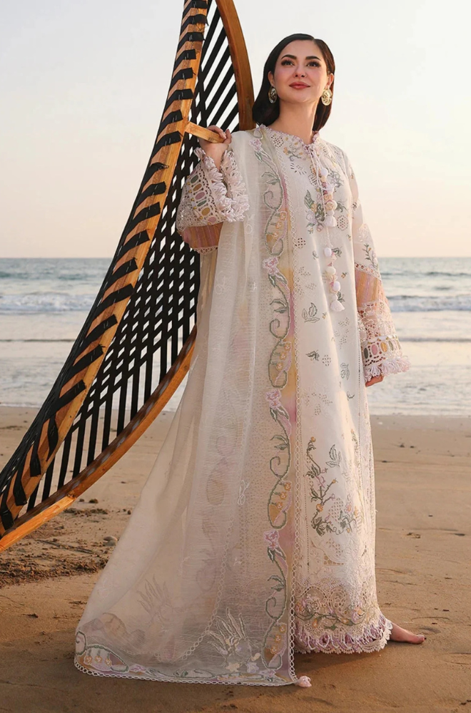 Qalamkar - 3PC Unstitched Lawn Embroidered Shirt with Embroidered Chiffon Dupatta and Trouser - ES 2220