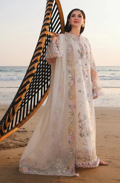 Qalamkar - 3PC Unstitched Lawn Embroidered Shirt with Embroidered Chiffon Dupatta and Trouser - ES 2220