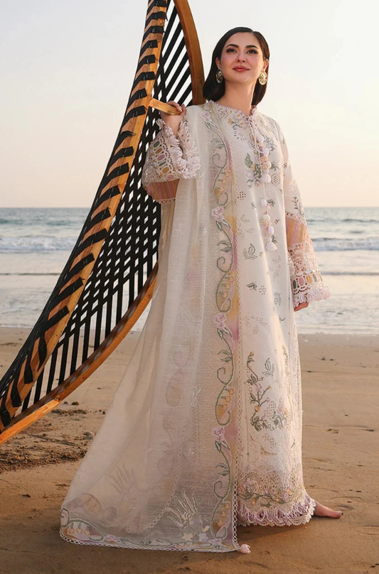 Qalamkar - 3PC Unstitched Lawn Embroidered Shirt with Embroidered Chiffon Dupatta and Trouser - ES 2220