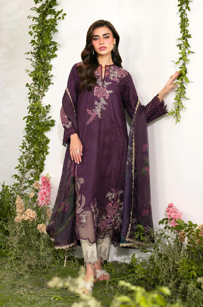 Iznik - 3PC Unstitched Lawn Embroidered Shirt with Printed Chiffon Dupatta - ES 2165