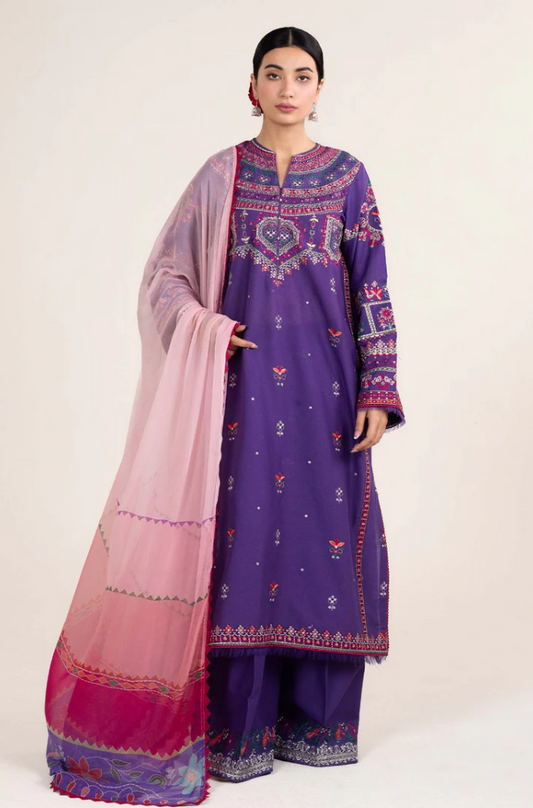 Zara-Shah Jahan - Embroidered Dhanak Unstitched 3PC Set - ES1763